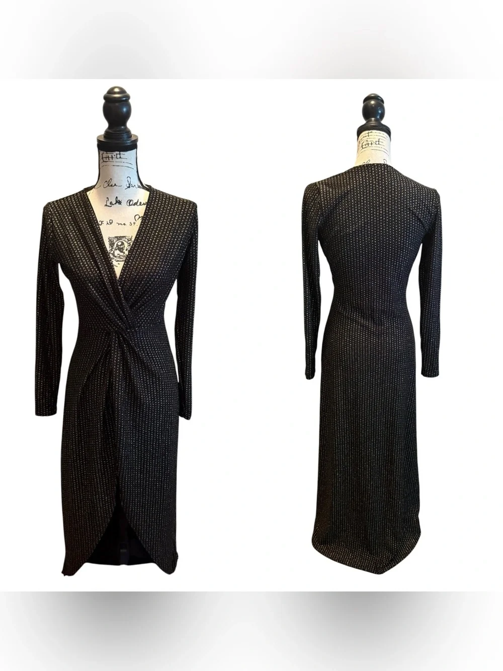Betsey Johnson Maxi Dress Long Black Gold Metallic Twist Size Small NWOT Formal